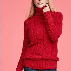 GAP Vibrant Red Cable Knit Turtleneck Sweater